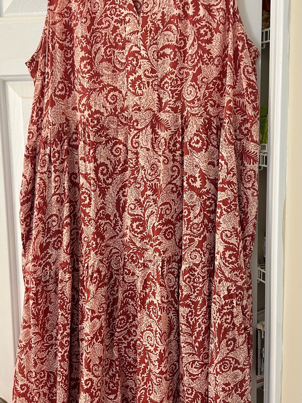 Rust and Cream Printed Maxi Skirt - Women's Flowing Tiered Skirt